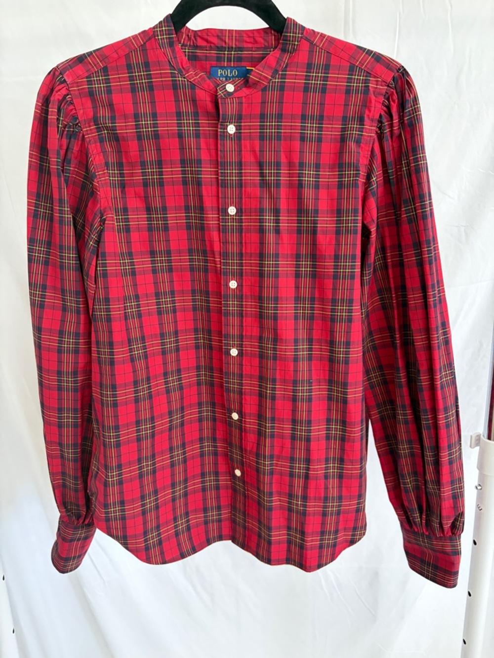 Polo by Ralph Lauren Red Plaid Puff-Sleeve Button-Down Top - Picture 3 of 5